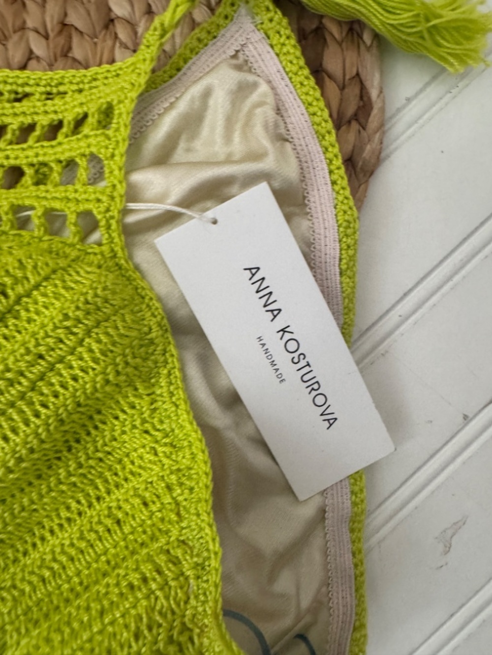 Anna Kosturova Crochet Lattice Monokini Chartreuse NWT L - Picture 6 of 8